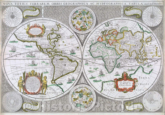 Historic Map : Nova Totius Terrarum Orbis Geographica ac Hydrographica Tabula Auct- Iud Hondio, 1642 , Vintage Wall Art