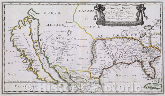 Historic Map : Le Nouveau Mexique et la Floride: Tirees de diverses Cartes, et Relations. Par N. Sanson d'Abbeville Geogr odre du Roy., 1656 , Vintage Wall Art