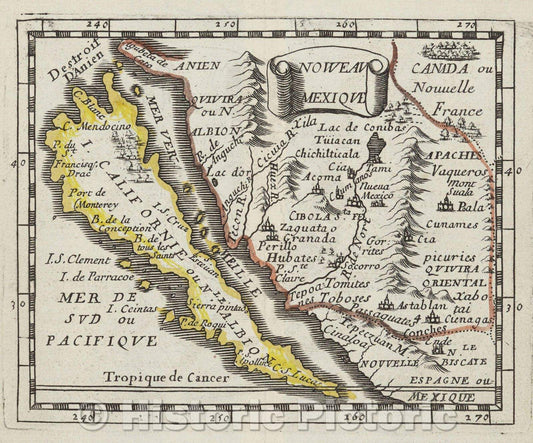 Historic Map : Nouveau Mexique, 1670 , Vintage Wall Art