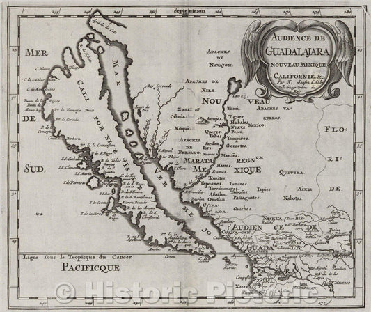 Historic Map : Audience de Guadalajara, Noveau Mexique, Californie andc. Par N. Sanson d'Abbeville, Geogr. Ordin. du Roy, 1676 , Vintage Wall Art