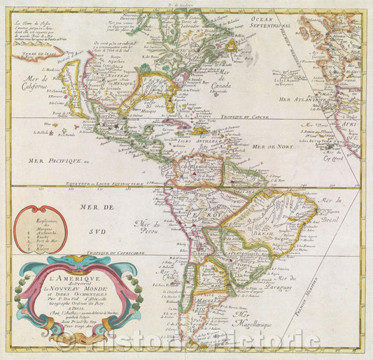 Historic Map : L'Amerique Autrement Le Nouveau Monde et Indes Occidentales Par P. Du Val d'Abbeville Geograph Ordinaire du Roy. A Paris chez l'Autheur, 1676 , Vintage Wall Art