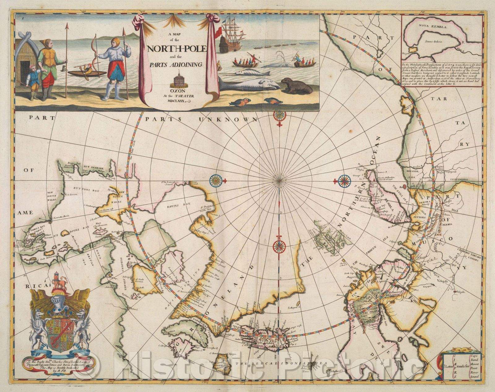 Historic Map : A Map of the North-Pole and the Parts Adjoning; Oxon At the Theater MDCLXXX, 1680 , Vintage Wall Art