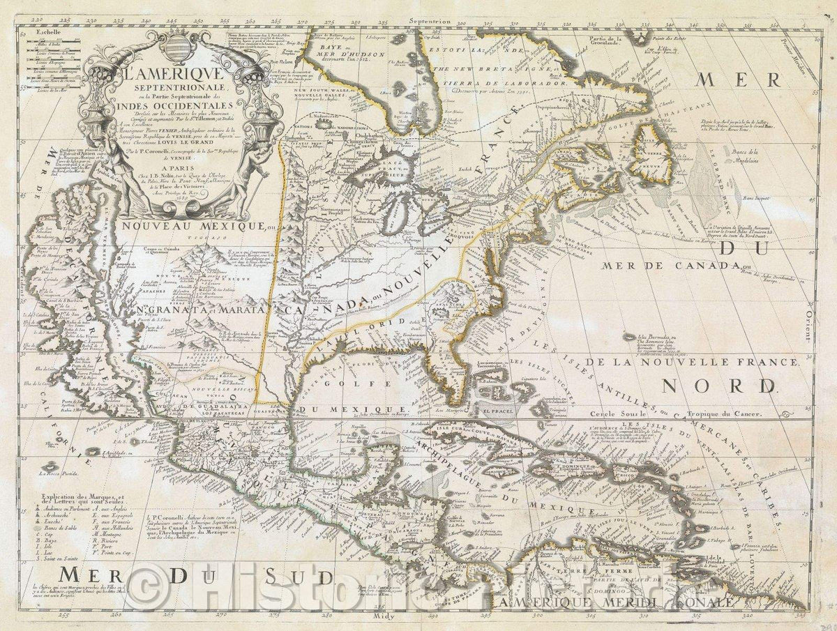 Historic Map : L'Amerique Septentrionale, ou la Partie Septentrionale des Indes Occidentales, dressee sur les Memoires les plus Nouveaux Corrigee et augmentee, 1689 , Vintage Wall Art