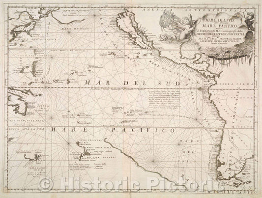 Historic Map : Mare del Sud detto altrimenti Mare Pacifico Auttore Il P. M. Coronelli M. C. Cosmografo della Serenissima Republica di Venetia dedicato All' Illmo et, 1690 , Vintage Wall Art