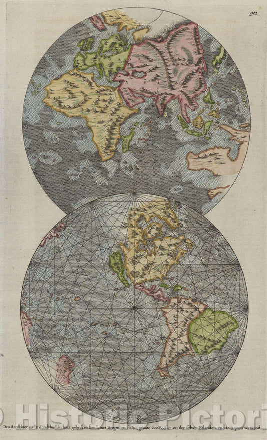 Historic Map : Den Aardklot nade Zonduloed in haar gebroken stand, met Bergen en dalen, groote zee-Boesem, en der selver Eilanden en Ondiepten vertoond, 1690 , Vintage Wall Art