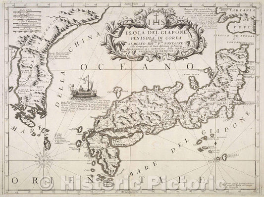Historic Map : Isola de Giapone e Penisola do Corea. Dedicata Al Molto Revdo Pre Fontaine della Compagnia di Gesu Assistente di Francia, c. 1692 , Vintage Wall Art