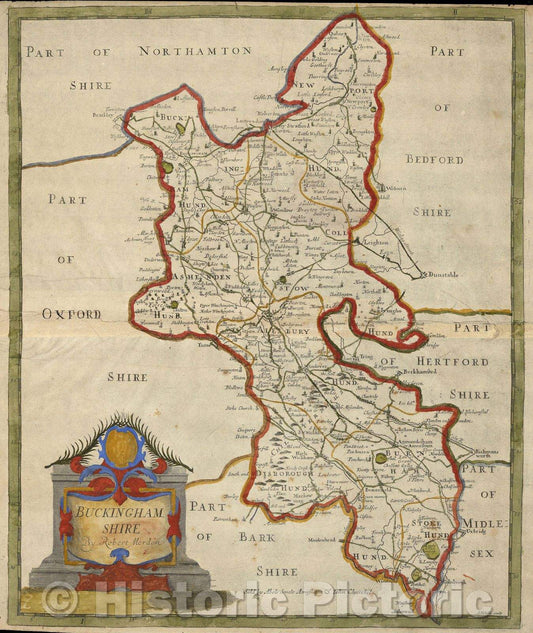 Historic Map : Buckingham Shire, 1695 , Vintage Wall Art