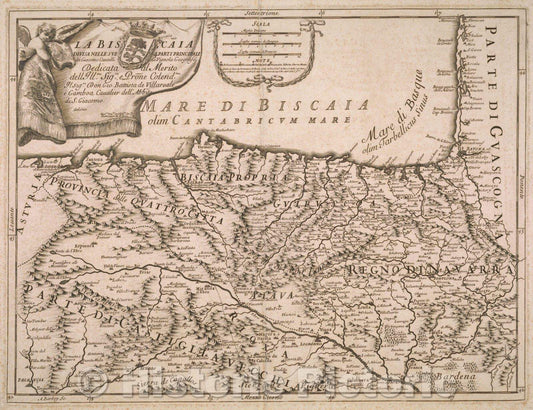Historic Map : La Biscaia Divisa Nelle Sue 4 Parti Principali da Giocomo Cantelli da Vignola Geografo Dedicata al Merito dell Ill.mo Sig.re, e , 1696 , Vintage Wall Art