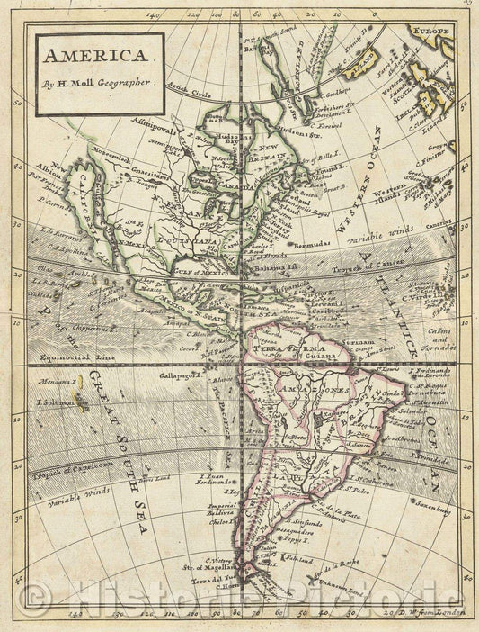 Historic Map : America. By H. Moll Geographer., 1701 , Vintage Wall Art