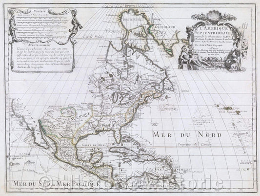 Historic Map : L'Amerique Septentrionale Dressee sur les Observations de M. rs de L' Academie Royale des Sciences, 1707 , Vintage Wall Art