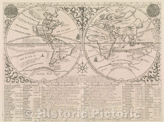 Historic Map : Mappe Monde ou Description Generale du Globe Terrestre, 1708 , Vintage Wall Art