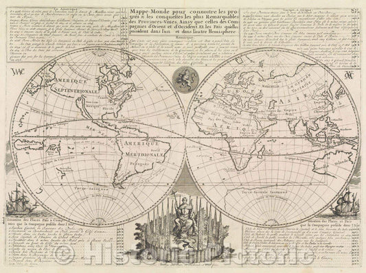 Historic Map : Mappe-Monde pour connoitre les progres and les conquestes les plus remarquables des Provinces-Unies, ainsi que celles des compagnies d"Orient, 1708 , Vintage Wall Art