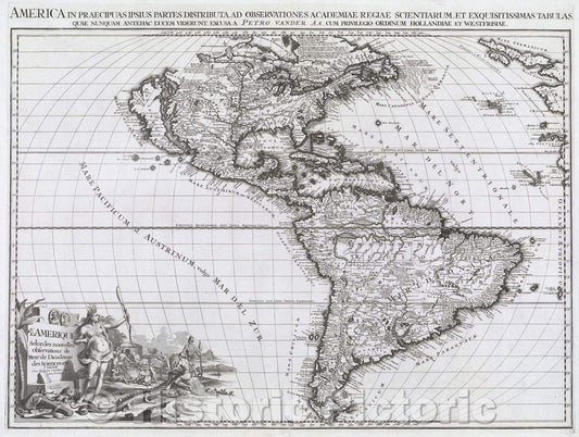 Historic Map : L'Amerique Selon les nouvelles observations de Mess.rs de l'Academie des Sceicnes, etc. A Leide Chez Pierre van der Aa. Avec Privilego., 1713 , Vintage Wall Art