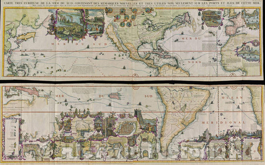 Historic Map : Carte tres curieuse de la mer du sud, contenant des remarques nouvelles et tres utiles non seulement sur les ports et iles de cette mer , 1719 , Vintage Wall Art