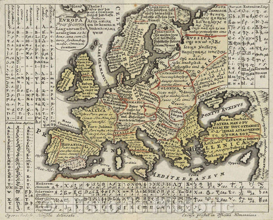 Historic Map : Europa Poly Glotta. Linguarum Genealoiam ex hibens, una cum literis, scribendique. modis, Omnium Gentium., 1741 , Vintage Wall Art