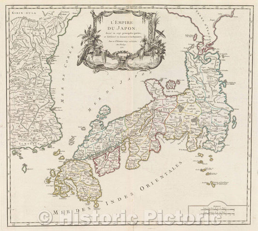 Historic Map : L'Empire du Japon divise en sept principales parties, et subdivise en soixante et six Royaumes, 1750 , Vintage Wall Art