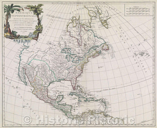 Historic Map : Amerique Septentrionale Dressee, sur les Relations les plus modernes des Voyageurs et Navigateurs, et divisee suivant les differentes possessions, 1750 , Vintage Wall Art