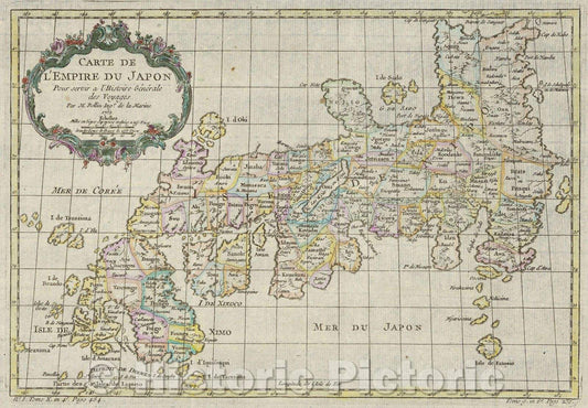 Historic Map : Carte de l'Empire du Japon Pour servir a l'Histoire Generale des Voyages. Par M. Bellin Ingr. de la Marine 1752., 1752 , Vintage Wall Art