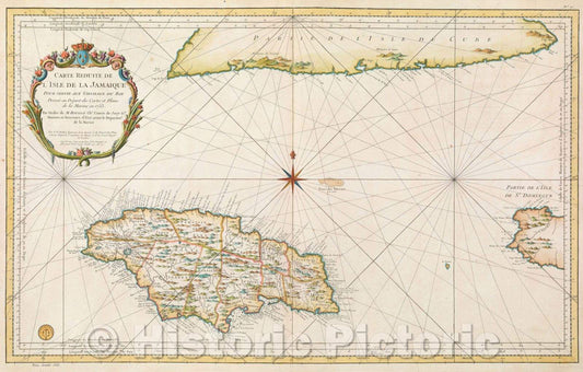 Historic Map : Carte Reduite de l'Isle de la Jamaique Pour servir aux Vaisseaux du Roy Dressee au Depost des Cartes et Plans de la Marine, 1753 , Vintage Wall Art