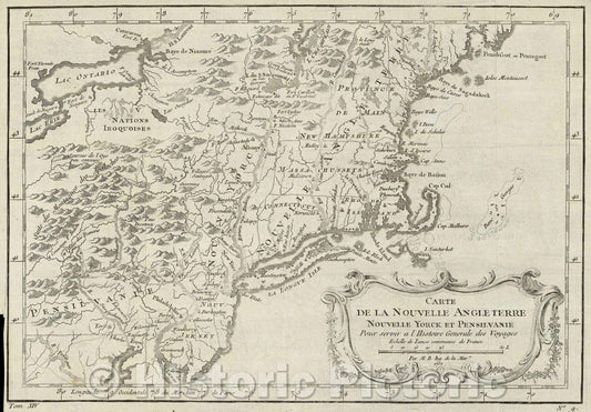 Historic Map : Carte de la Nouvelle Angleterre Nouvelle Yorck et Pensilvanie pour servir a l'Histoire Generale des Voyages., 1757 , Vintage Wall Art