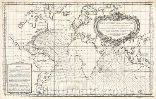 Historic Map : Carte des Variations de la Boussole et des Vents Generaux que l'on trouve dans les Mers les plus frequentees Dressee au Despot des Cartes de la Marine, 1765 , Vintage Wall Art