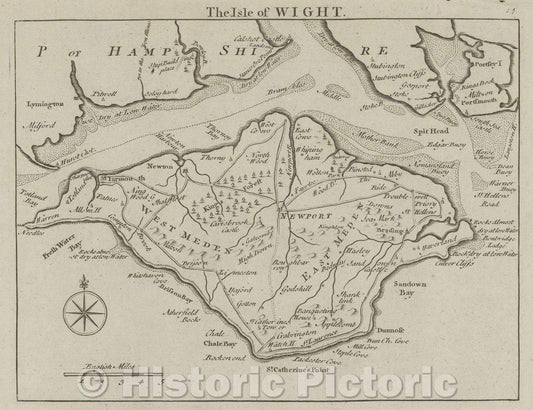 Historic Map : The Isle of Wight, 1769 , Vintage Wall Art