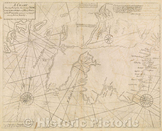 Historic Map : A Chart shewing part of the Sea Coast of New Foundland from ye Bay of Bulls to little Placentia exactly and carefully layed down by John Gaudy., 1773 , Vintage Wall Art
