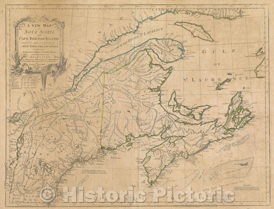 Historic Map : A New Map of Nova Scotia and Cape Breton Island with the adjacent parts of New England and Canada composed from a great number of actual surveys, 1775 , Vintage Wall Art