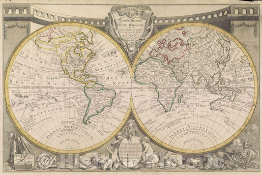Historic Map : Mappemonde ou Globe Terestre dressee sur les nouvelles observations de Mrs. de l'Academie Royale des Sciences et sur les memoires Mr. l'Abbe Clouet, 1775 , Vintage Wall Art