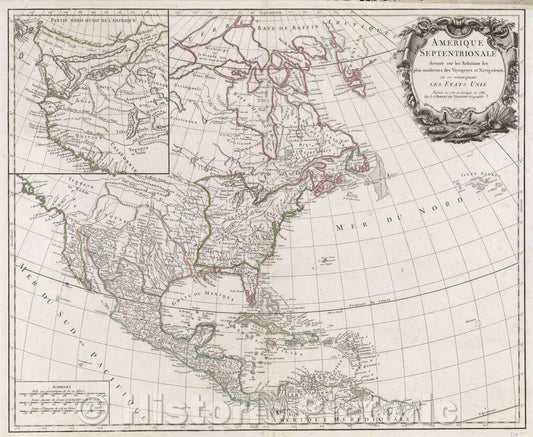 Historic Map : Amerique Septentrionale dressee sur les relations les plus modernes des Voyageurs et Navigateurs, ou se remarquent. Les Etats Unis. , 1783 , Vintage Wall Art