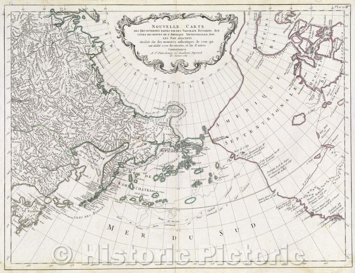 Historic Map : Nouvelle Carte des Decouvertes faites par des vaisseaux Russiens aux cotes inconnues de l"Amerique Septentrionale, 1784 , Vintage Wall Art