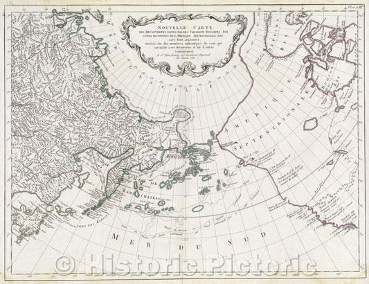 Historic Map : Nouvelle Carte des Decouvertes faites par des vaisseaux Russiens aux cotes inconnues de l"Amerique Septentrionale, 1784 , Vintage Wall Art