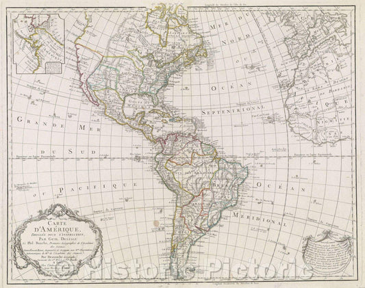 Historic Map : Carte d'Amerique dressee pour l'instruction, par Guil. Delisle et Phil. Buache, premiers Geographes de l'Academie des Sciences. Nouvellement, 1790 , Vintage Wall Art