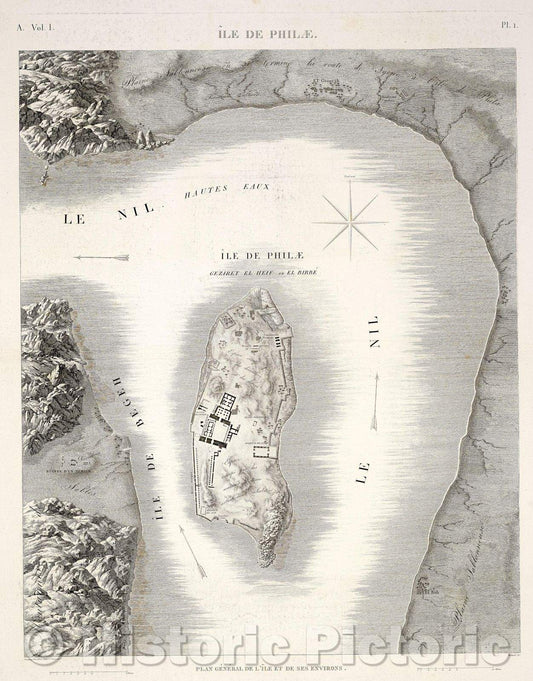 Historic Map : Ile de Philae, 1823 , Vintage Wall Art