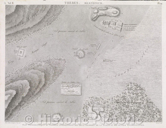 Historic Map : Thebes. Memnonium, 1823 , Vintage Wall Art , v2
