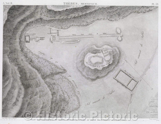 Historic Map : Thebes. Memnonium, 1823 , Vintage Wall Art