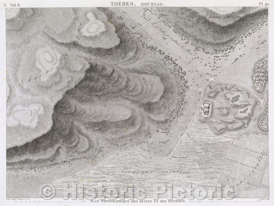 Historic Map : Thebes. Qournah, 1823 , Vintage Wall Art