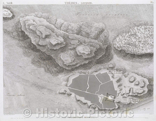 Historic Map : Thebes. Louqsor, 1823 , Vintage Wall Art