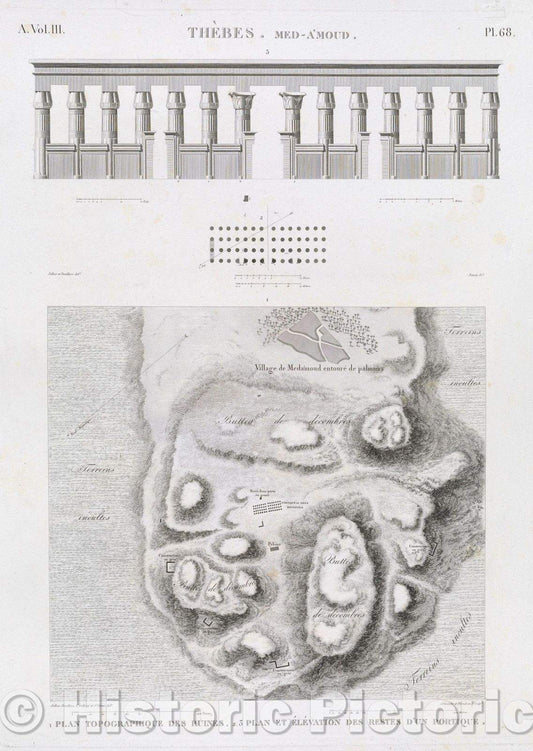 Historic Map : Thebes. Med-A'Moud., 1823 , Vintage Wall Art