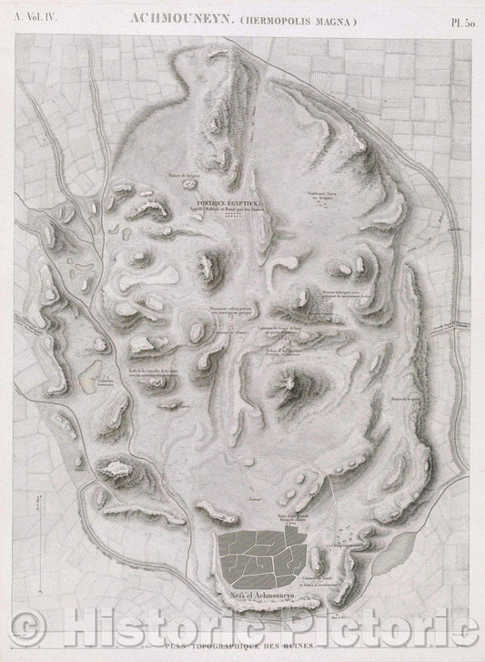 Historic Map : Achmouneyn. (Hermopolis Magna), 1823 , Vintage Wall Art