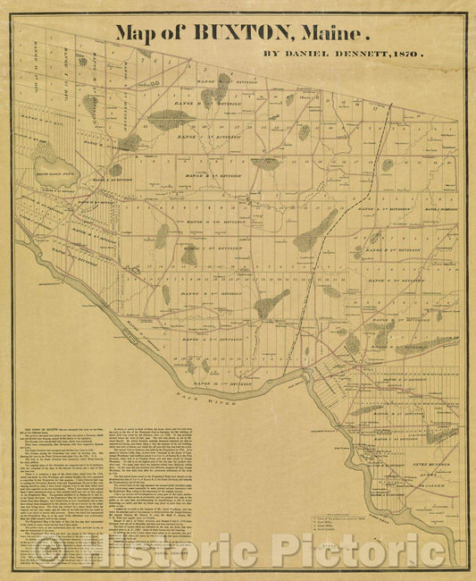 Historic Map : Map of Buxton, Maine. By Daniel Dennett, 1870., c. 1871 , Vintage Wall Art