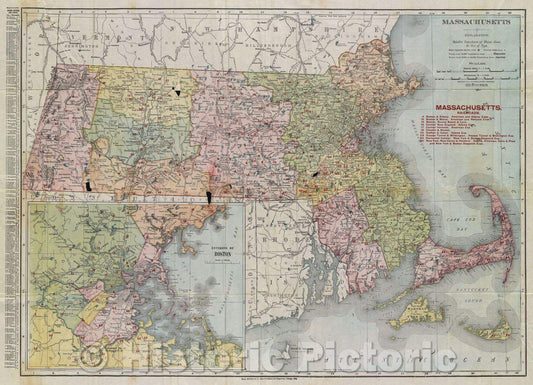 Historic Map : Massachusetts, c. 1905 , Vintage Wall Art