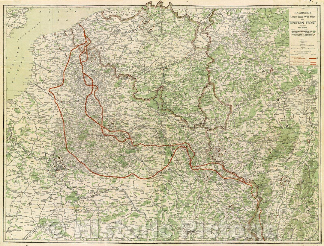 Historic Map : Hammond's Large Scale War Map of the Western Front, 1918 , Vintage Wall Art