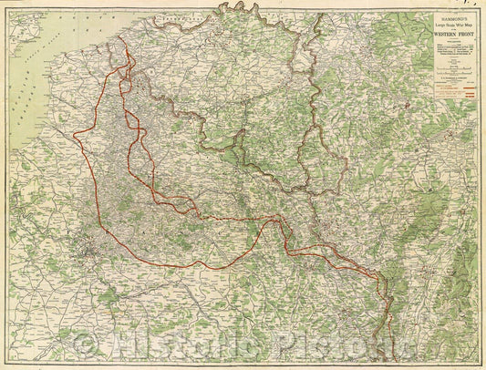 Historic Map : Hammond's Large Scale War Map of the Western Front, 1918 , Vintage Wall Art