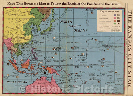 Historic Map : Keep This Strategic Map to Follow the Battle of the Pacific and the Orient, 1942 , Vintage Wall Art