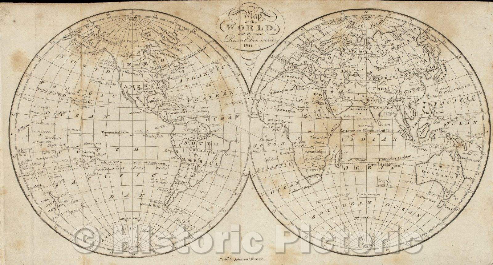 Historic Map : Map of the World, with the most Recent Discoveries, 1811 , Vintage Wall Art