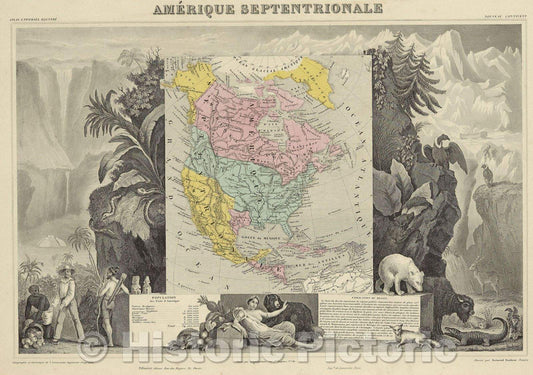 Historic Map : Amerique Septentrionale, 1845 , Vintage Wall Art