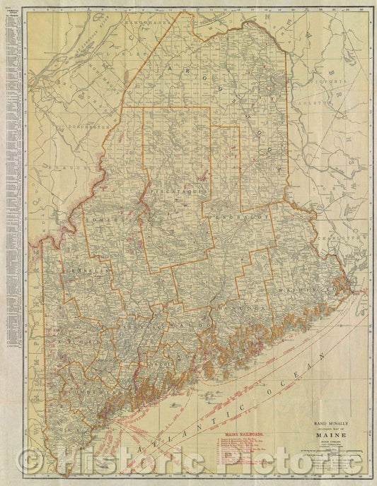 Historic Map : Rand McNally Standard Map of Maine, c. 1927 , Vintage Wall Art