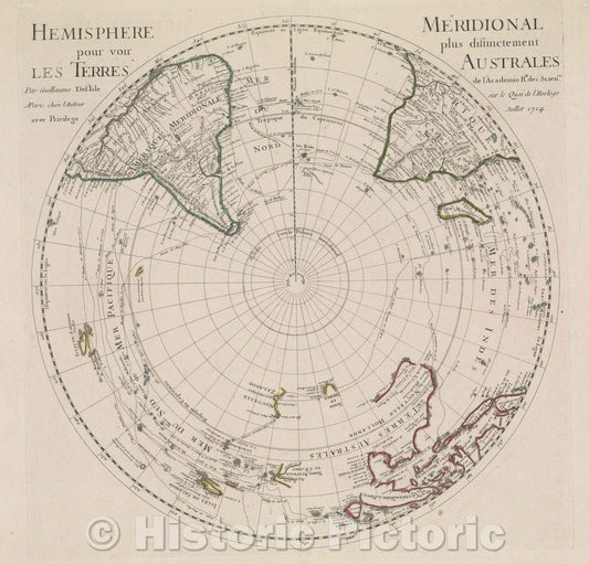 Historic Map : Hemisphere Meridonal pour voir plus distinctement les Terres Australes., 1714 , Vintage Wall Art