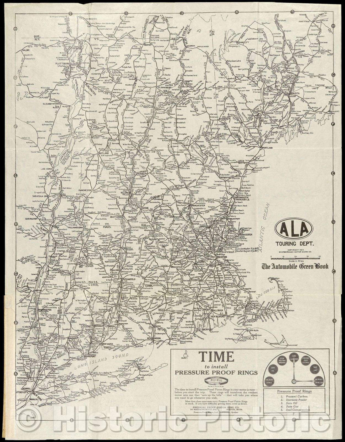 Historic Map : ALA Touring Dept. The Automobile Green Book, 1923 , Vintage Wall Art